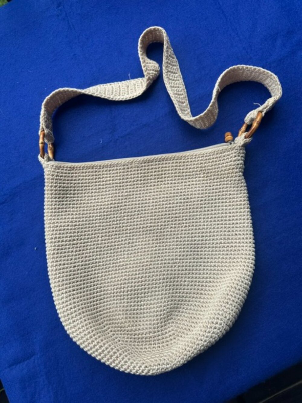 Vintage The Sak Ivory Crochet Hobo Shoulder Purse w Bamboo Rings Details